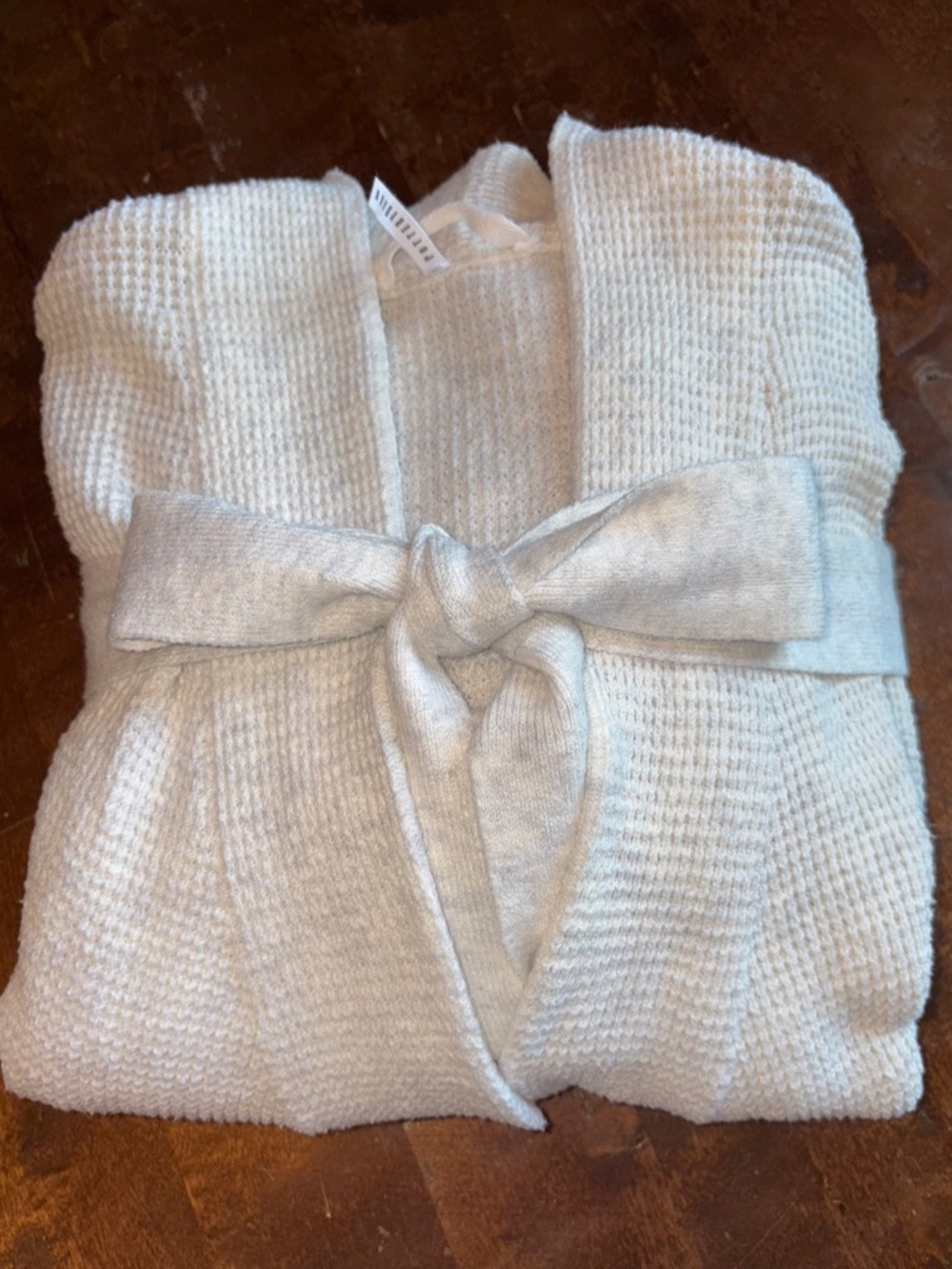 Tall Pottery Barn Knit Robe Large Heathered Grey Waffle Pockets Belt Loungewear - Picture 9 of 9